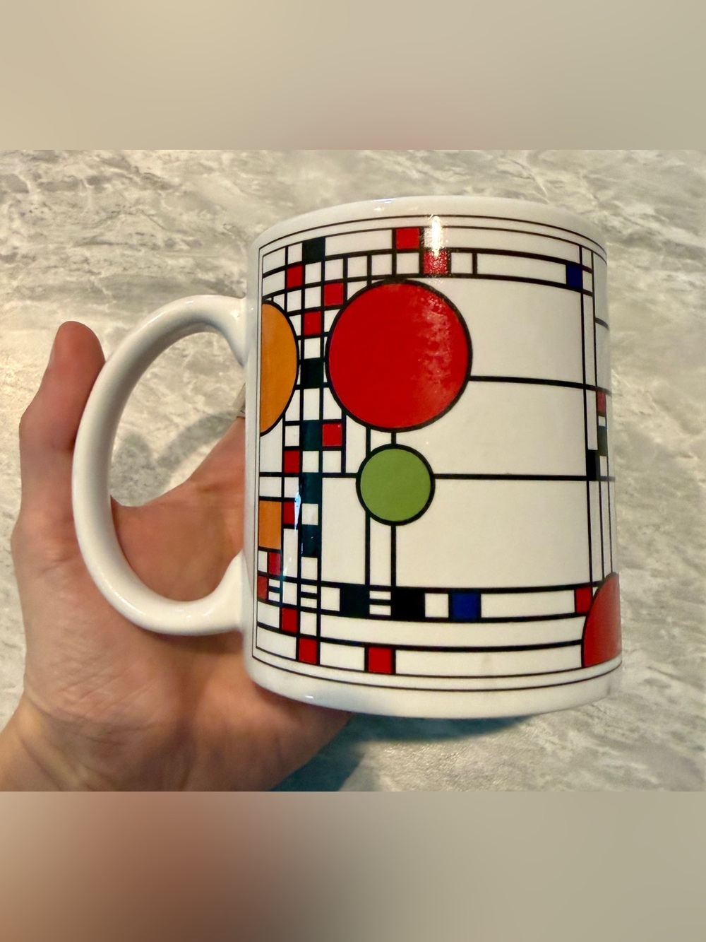 Frank Lloyd Wright Coonley Playhouse Window Mug - MCM Geometric Art Glass Design